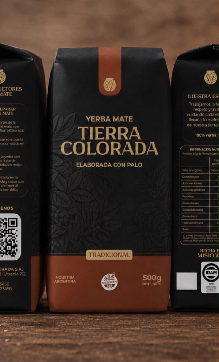 Packaging Tierra Colorada — Yerba mate elaborada con palo, 500g